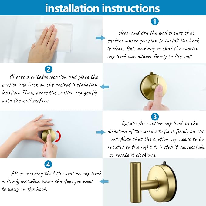 DGYB Large Cup Hooks for Bathrooms Set of 2 Gold Towel Hooks for Stainless - Image 5