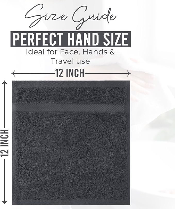 DAN RIVER 12-Pack Premium 100% Cotton Dark Gray Face Towels – Reusable Face - Image 2