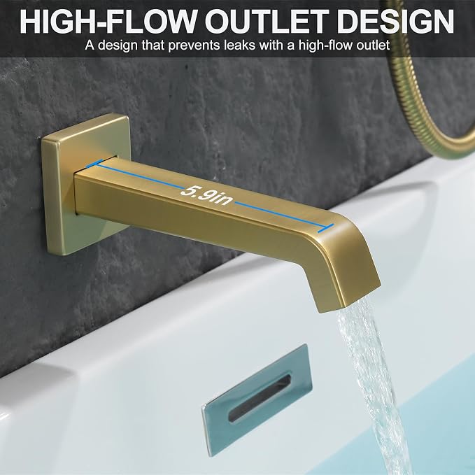 Bathtub Shower Faucet Set with Pressure Balance Valve, Brushed Gold - Image 3