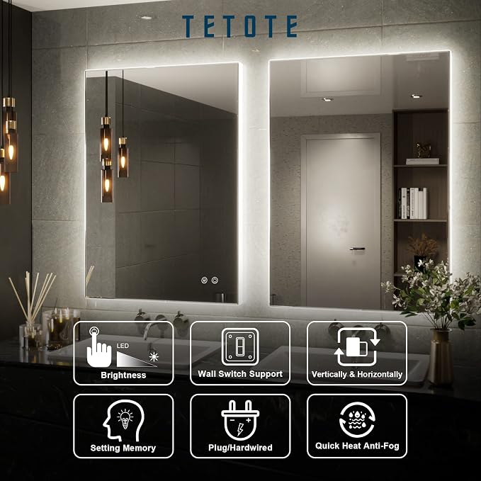 TETOTE Backlit Mirror for Bathroom, 20x28 Inch Vanity Mirror - Image 7