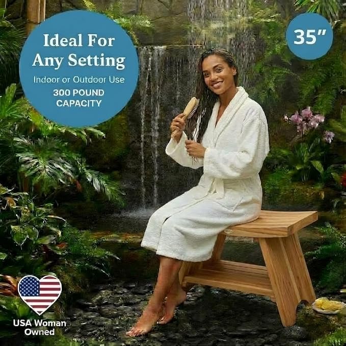 EcoDecors 35 Inch Serenity Teak Shower Bench – Waterproof Bathroom Seat - Image 6