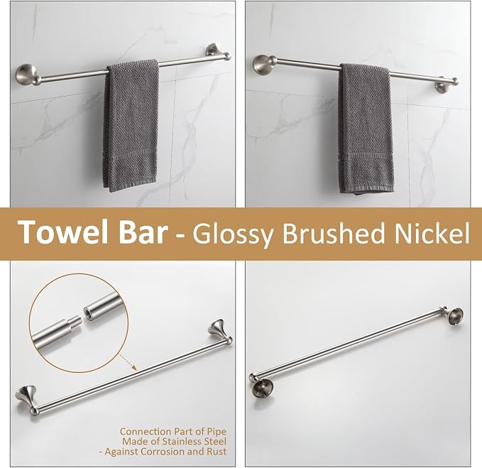 BGL Bathroom Accessories Set, Glossy Stain Nickel Expandable Towel Bar 4-Piece - Image 4
