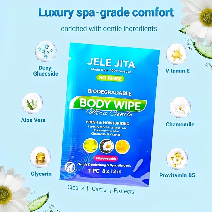 Ultra Gentle Body Wipes No Rinse, 60 Individually Wrapped Personal Hygiene - Image 2