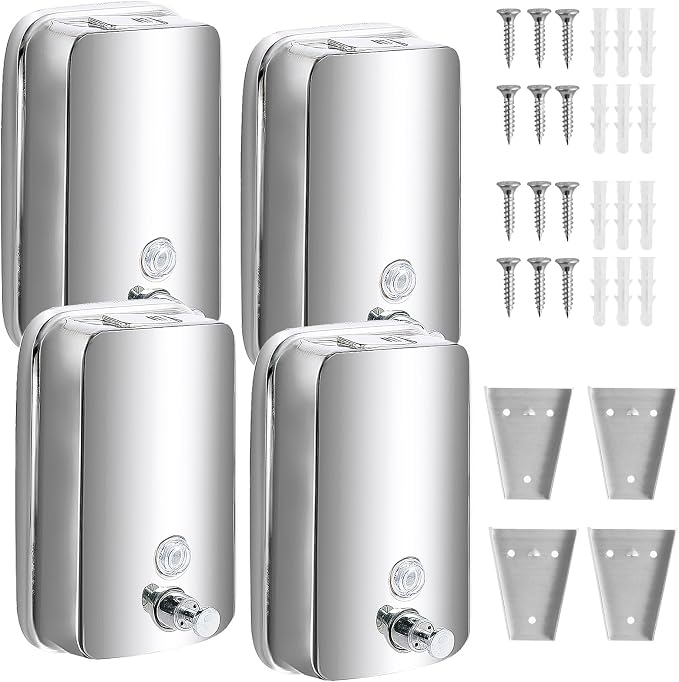 4 Pack 1000ml Commercial Soap Dispenser Wall Mount, Stainless Steel Hand Soap by Unknown