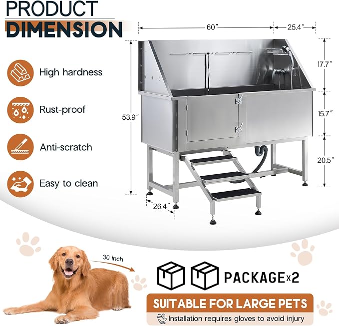 Albott 60 Inch Stainless Steel Dog Washing Station - Image 7