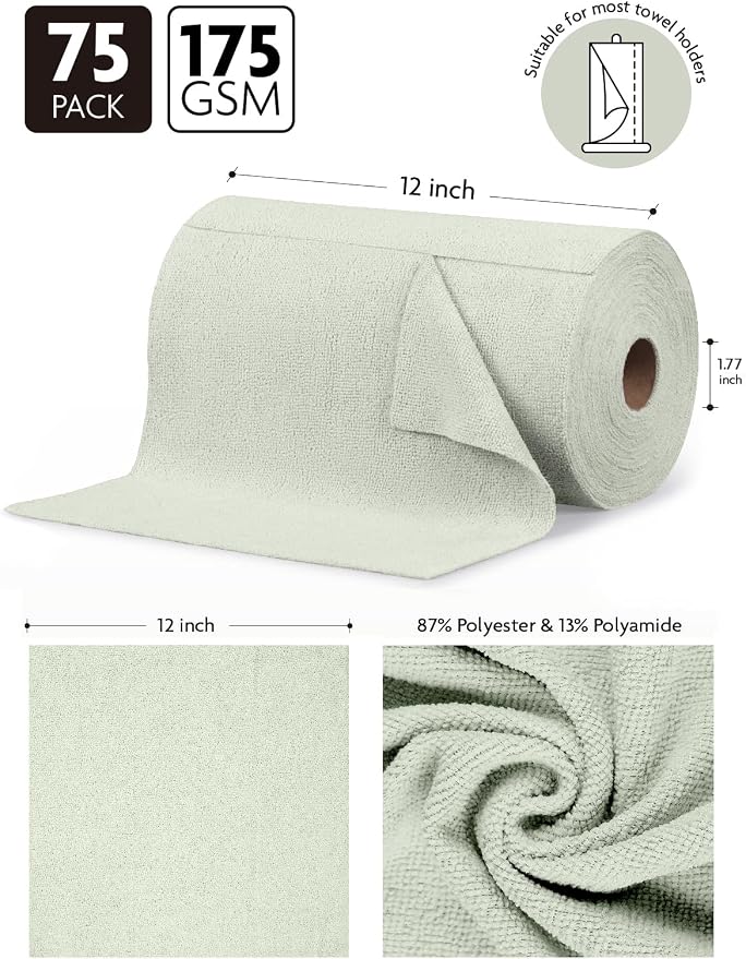 Fantasticlean Microfiber Cleaning Cloth Roll -75 Pack, Tear Away Microfiber - Image 6