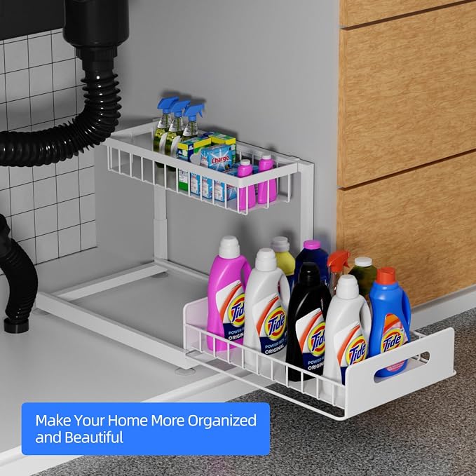 2-Tier Under Sink Slide Out Organizer, 2 Pack Pull Out Cabinet Storage Shelf - Image 5