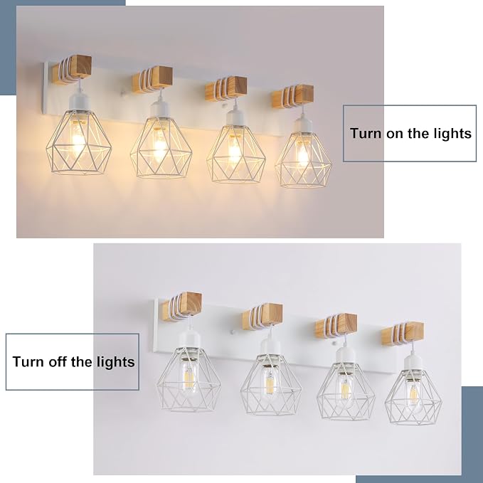 Farmhouse Vanity Light for Bathroom, 4-Light White Wood Bathroom Vanity Light - Image 6