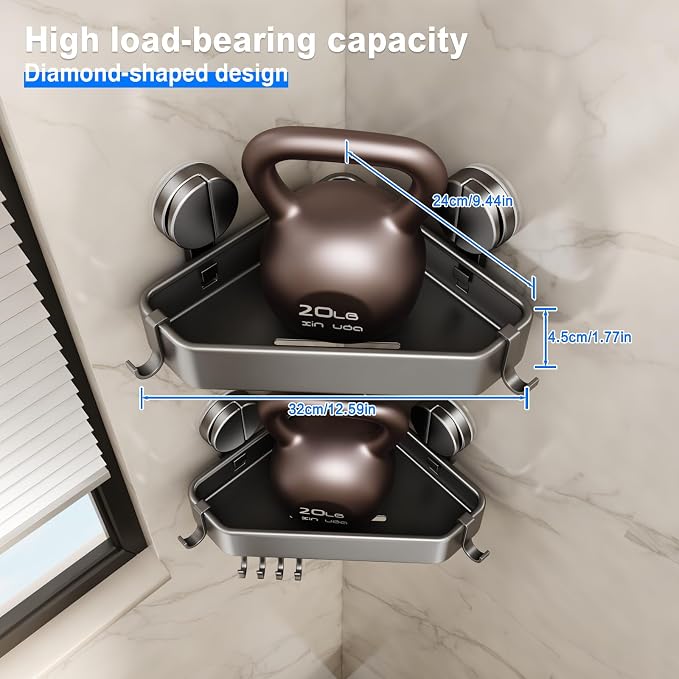 Suction Cup Shower Caddy Corner, 2 Pack Suction Corner Shower Shelves No - Image 2