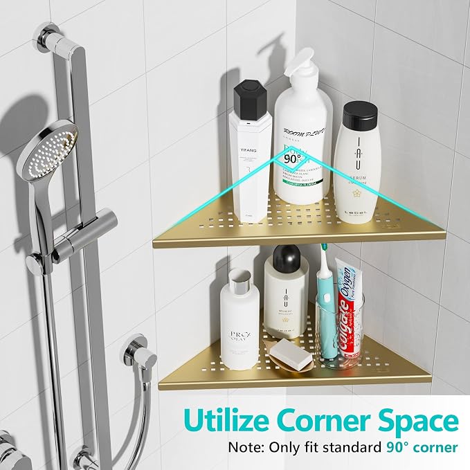 Corner Shower Shelves, 10” Recessed Tile Shower Shelf Brushed Golden, 304 - Image 3