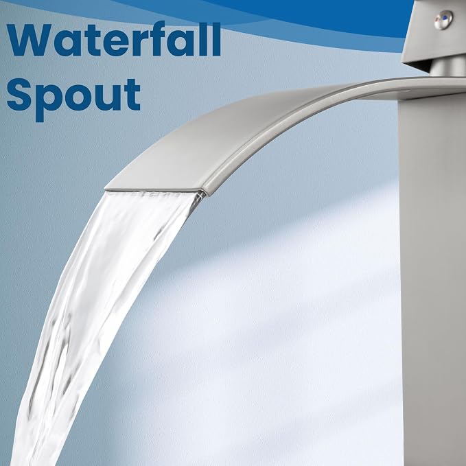 Airuida Vessel Sink Faucet Brushed Nickel, Tall Waterfall Bathroom Single - Image 9