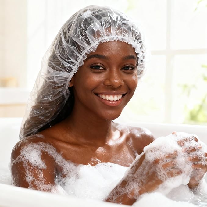 10 PCS Oversized Disposable Plastic Shower Cap, Large Lengthen Elastic - Image 4