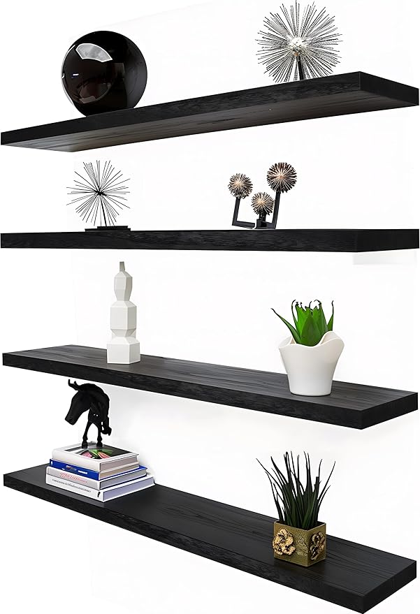36 Inch Floating Shelves for Wall Rustic Black Wood Wall Shelves for Bedroom by Unknown