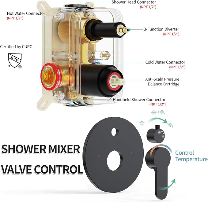 SR SUN RISE 12 Inch Slide Bar Shower System, Round Shower Faucets Sets Complete - Image 7