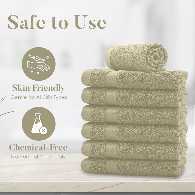 DAN RIVER 12-Pack Premium 100% Cotton Beige Face Towels – Reusable Face Towel - Image 8