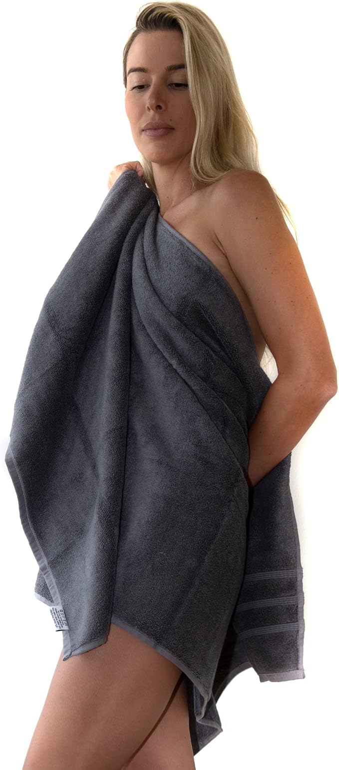 Mosobam Luxury Turkish Set of 2 Bath Towels 30X58 Navy Blue 700 GSM Bamboo - Image 4
