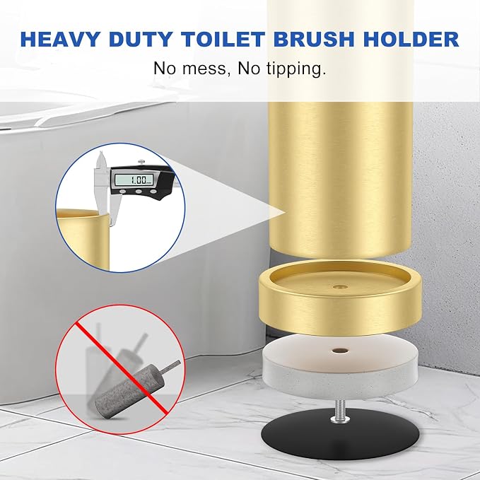 Toilet Brush and Holder Set: 304 Stainless Steel Brushed Gold Toilet Bowl Brush - Image 4
