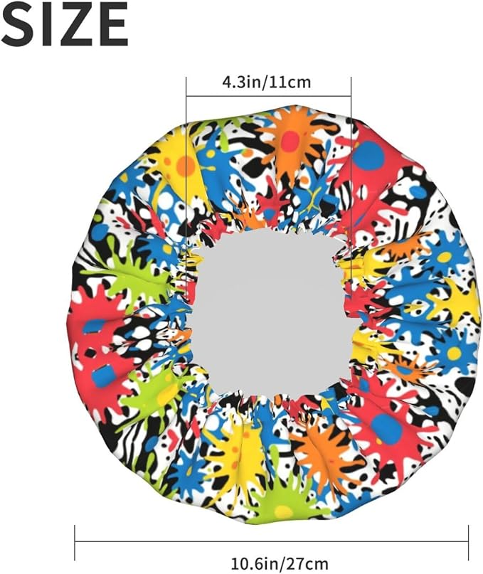 Double Layers Shower Caps for Women Girl, Colorful Splatter Color Art Bathing - Image 6