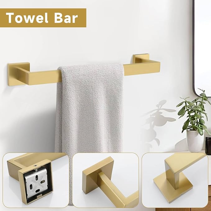 TNOMS Brushed Gold 10 Pieces Bathroom Hardware Accessories Set Towel Bar Set - Image 2