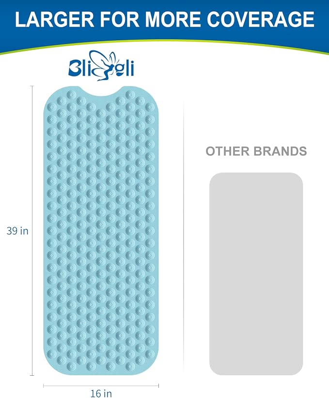 Bligli Bathtub Mat Non-Slip Without Suction Cups, 39x16inch Extra Long Bath Mats - Image 2