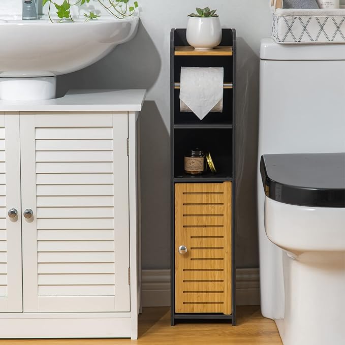 AOJEZOR Toilet Paper Holder Stand: Small Bathroom Storage Cabinet - Image 5