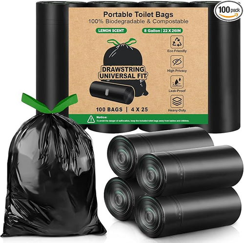 100 Camping Toilet Bags Drawstring, 8 Gallon Portable Toilet Bags Use by LIUWATECO-CAMP