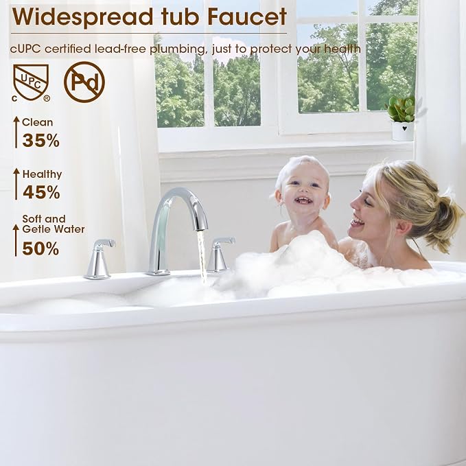 Polished Chrome Roman Tub Faucet, Solid Brass Bathtub Faucet Set - Image 3
