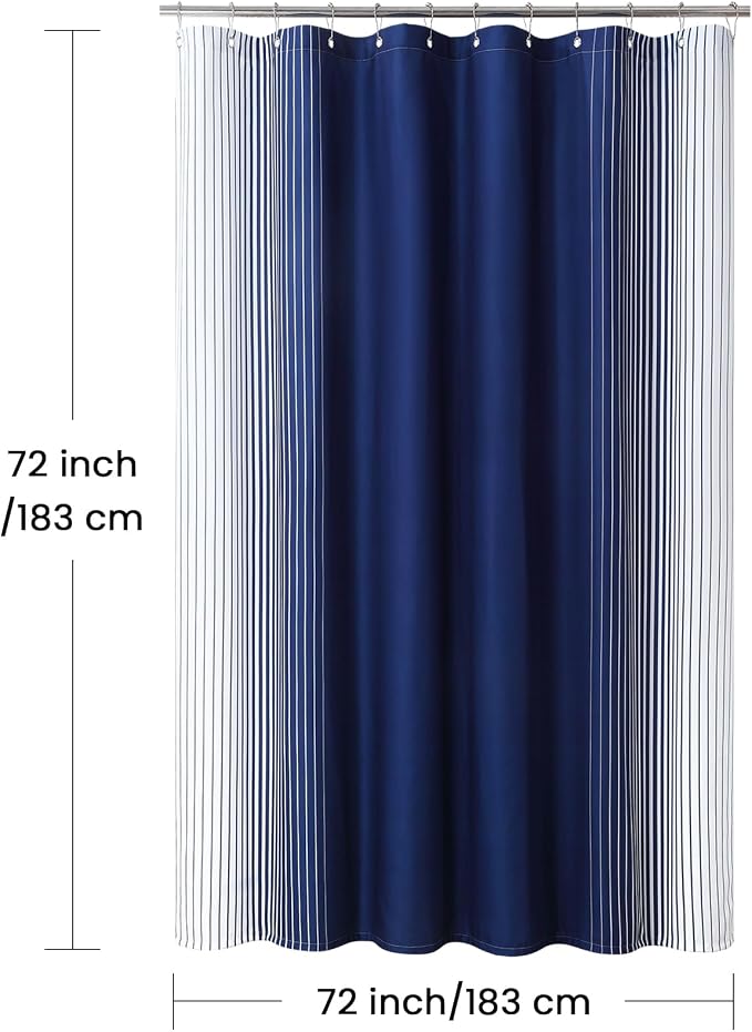 Blue Shower Curtain, Modern Navy Blue and White Gradient Vertical Stripe - Image 6