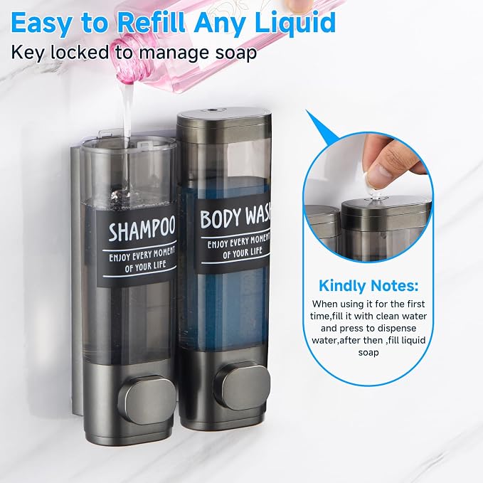 Shampoo and Conditioner Dispenser, GlintGath Shower Dispenser 2 Chamber No - Image 6