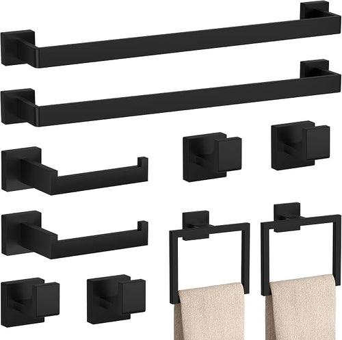 10-Pieces Matte Black Bathroom Accessories Set, 23.6 Inch Bath Towel Bar Set by PNWNNHInc