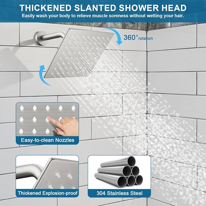 Shower Faucet Set Brushed Nickel Shower System, Ceiling Mount 10 Inch Shower - Image 5