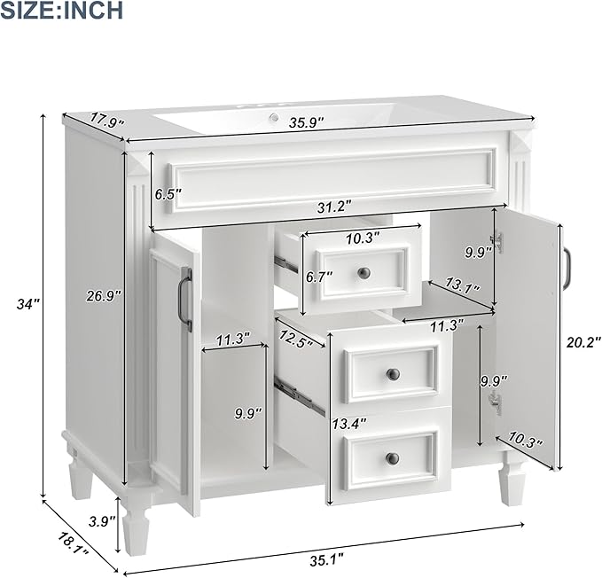Merax 36" Bathroom Vanity with Sink, 36 inch Bathroom Vanity Storage Cabinet - Image 8