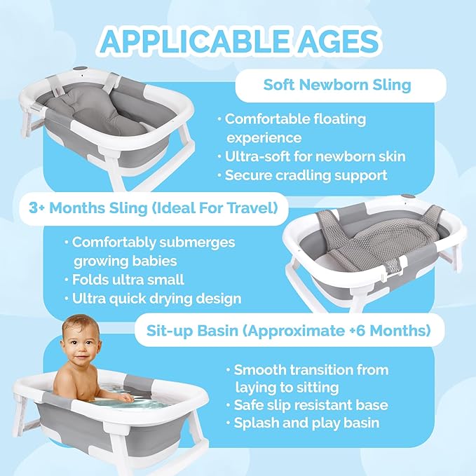 BEBELEH™ Collapsible Baby Bathtub – Bathtub + Baby tub Sling + Newborn Sling – - Image 4