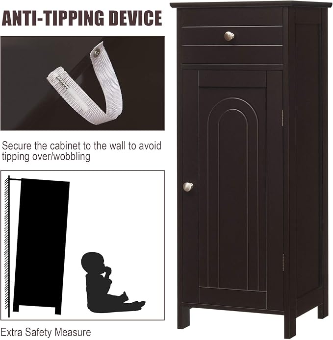 DORTALA Bathroom Floor Cabinet, Free-Standing Wooden Floor Storage Cabinet - Image 6