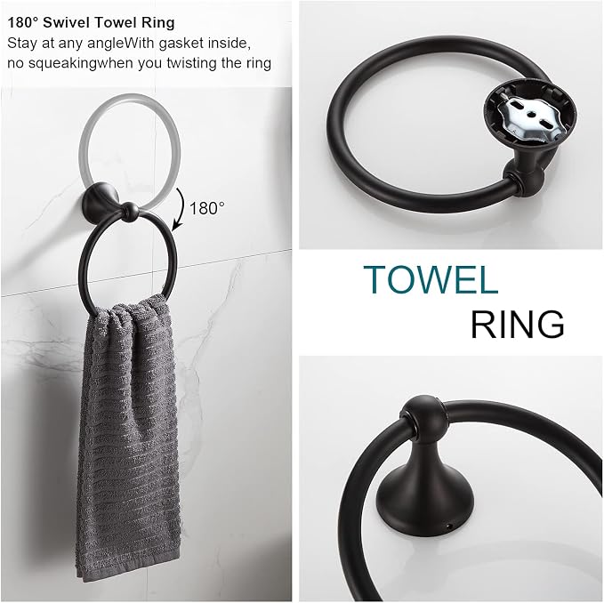 BGL Bathroom Accessory Set, Matte Black Adjustable Expandable Towel Bar 4-Piece - Image 5