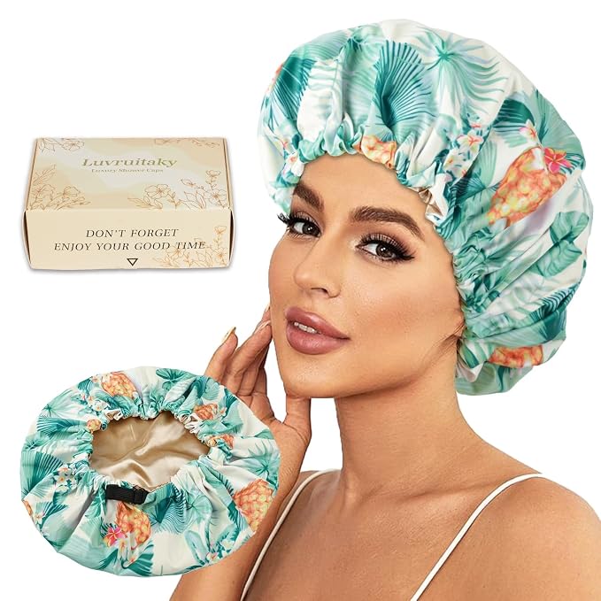 Large Shower Caps for Women Reusable Waterproof Satin Lined Shower Cap by Luvruitaky