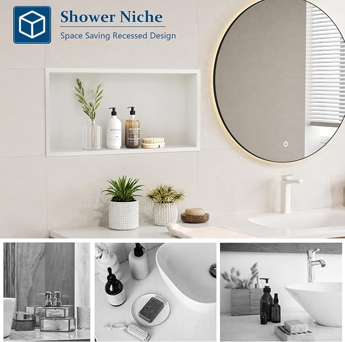 Neodrain White Recessed Shower Niche Shelf Bathroom Cabinet in Wall Stainless - Image 4