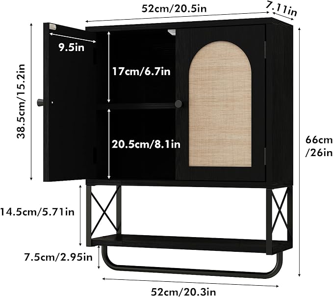 RUSTOWN Rattan Bathroom Wall Cabinet, Boho Over The Toilet Storage Cabinet - Image 2
