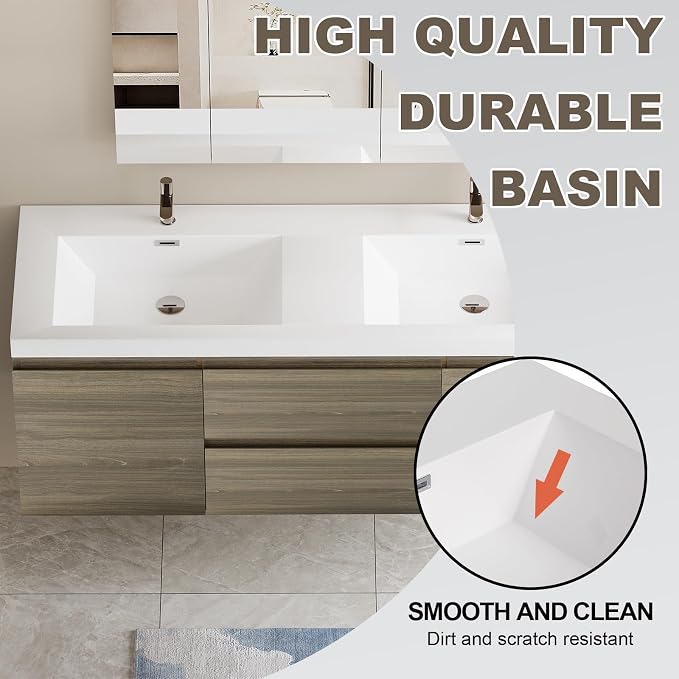Floating Vanity Bathroom, 60 Inch Bathroom Vanity - Image 3