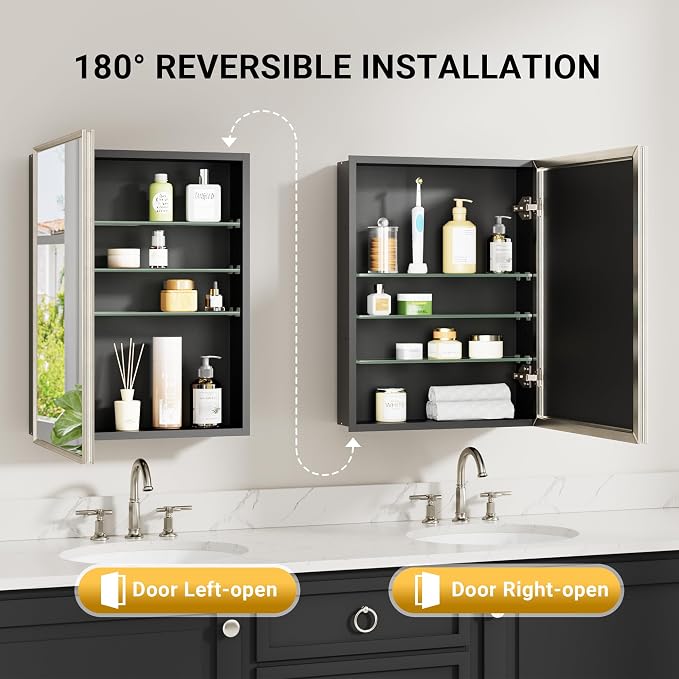 Pre-Assembled Surface or Recessed Medicine Cabinet Mirror-60x30 Brushed Nickel - Image 6