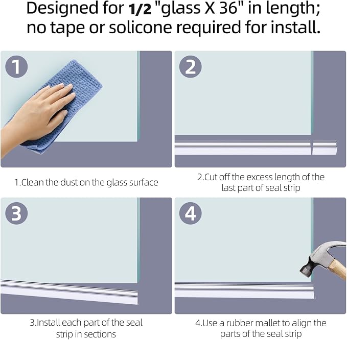 POZIA Shower Door Bottom Seal Frameless Glass Shower Door Seal Strip Clear - Image 4