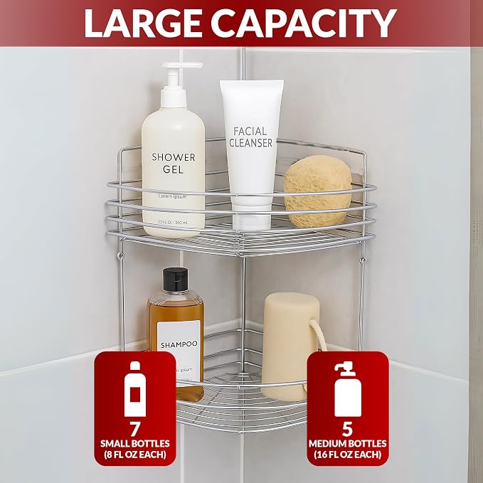 2-Tier Floor Standing Corner Shower Caddy - Image 7