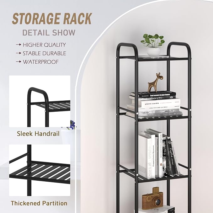 JSB 5 Tier Narrow Bathroom Shelving Unit, Kitchen Storage Rack Organizer Metal - Image 3