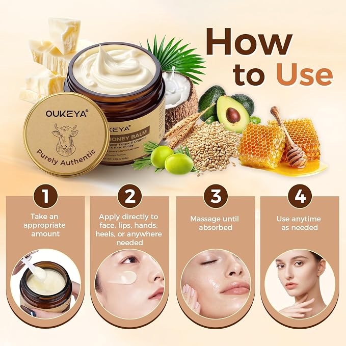 OUKEYA Beef Tallow for Face Nourishing Tallow & Honey Cream for Deep Hydration - Image 8