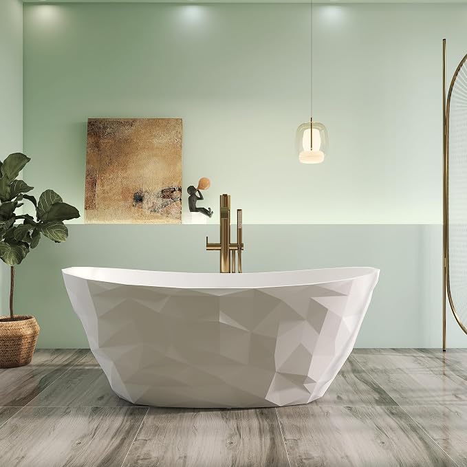 64" Premium Modern Solid Surface Free Standing Bathtubs, Unique Matte White by HIGEINE
