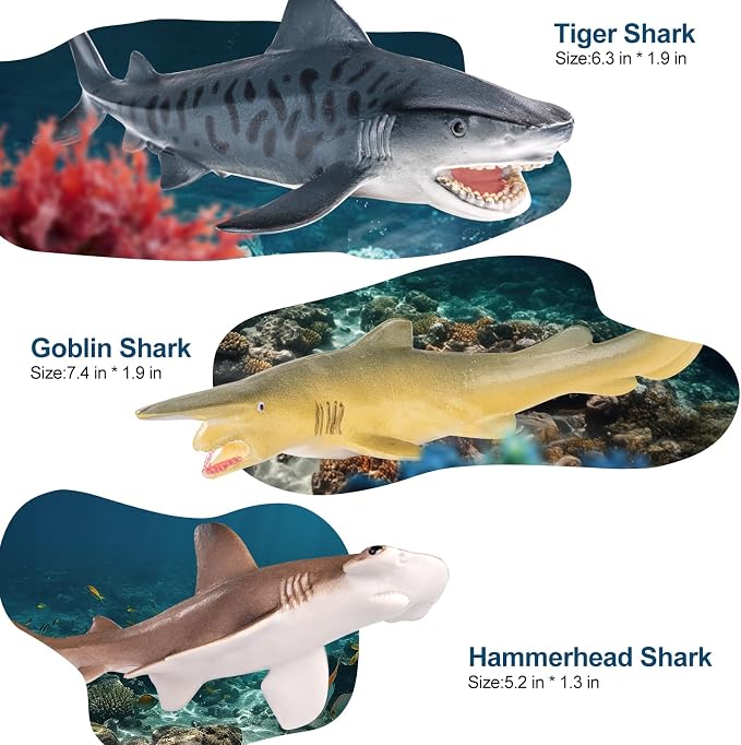 10PCS 5-8" Shark Toys for Toddlers, Large Sea Ocean Animals Bath Toys for Kids - Image 3