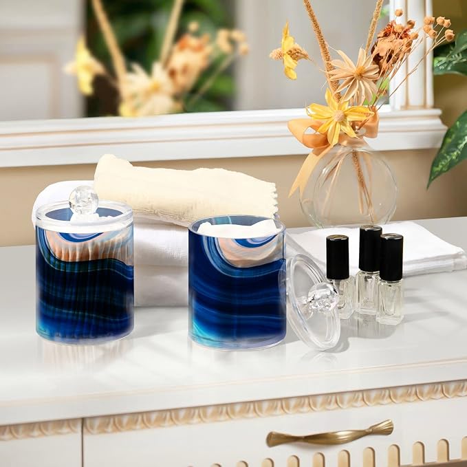 MNSRUU 2 Pack Qtip Holder Organizer Dispenser Marble Bathroom Storage Canister - Image 7