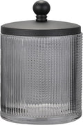 Gray Colored Tranlucent Apothecary Ribbed Geo Etched Glass Jar W/Matte Black by IndecorHome