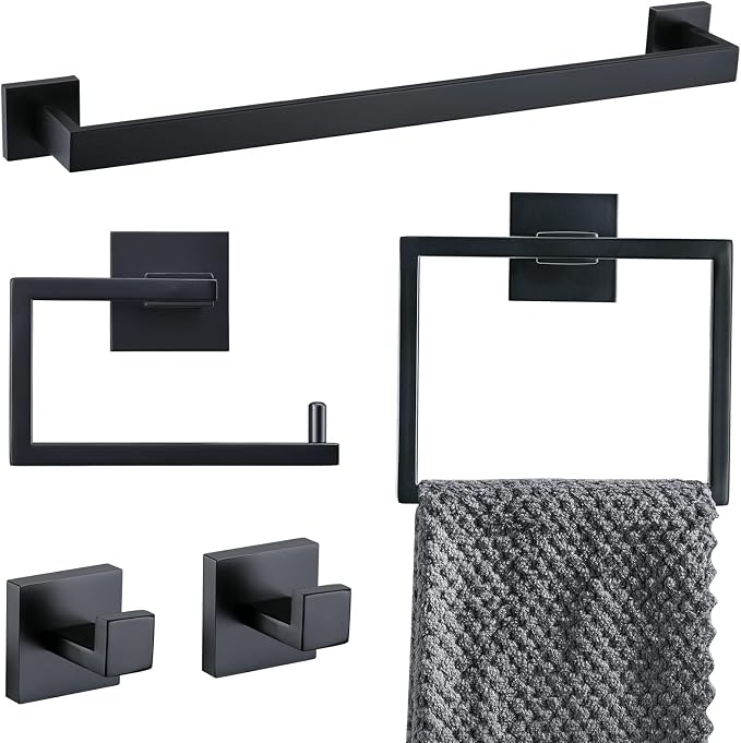 YACVCL 5 Pieces Black Bathroom Accessorie Set 23.6 Inch Towel Bar Set, by YACVCL