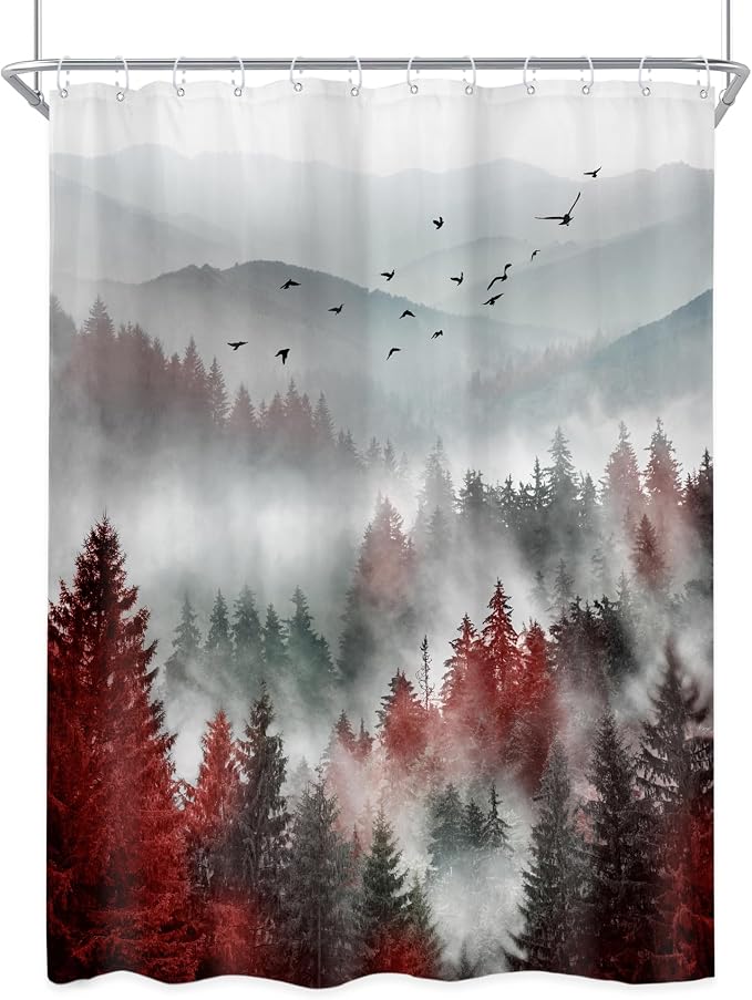 Riyidecor Red Black Mountain Shower Curtain 48Wx72H Inch, Stall Narrow Rv Small - Image 8